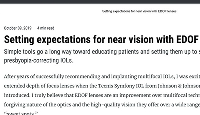 Setting Expectations For Near Vision With EDOF Lenses