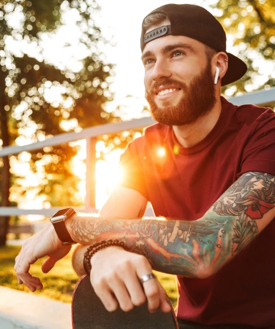 young happy man enjoying outdoors with clear vision