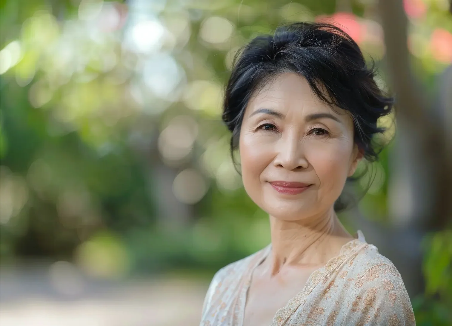 Elderly woman outdoors looking into the camera