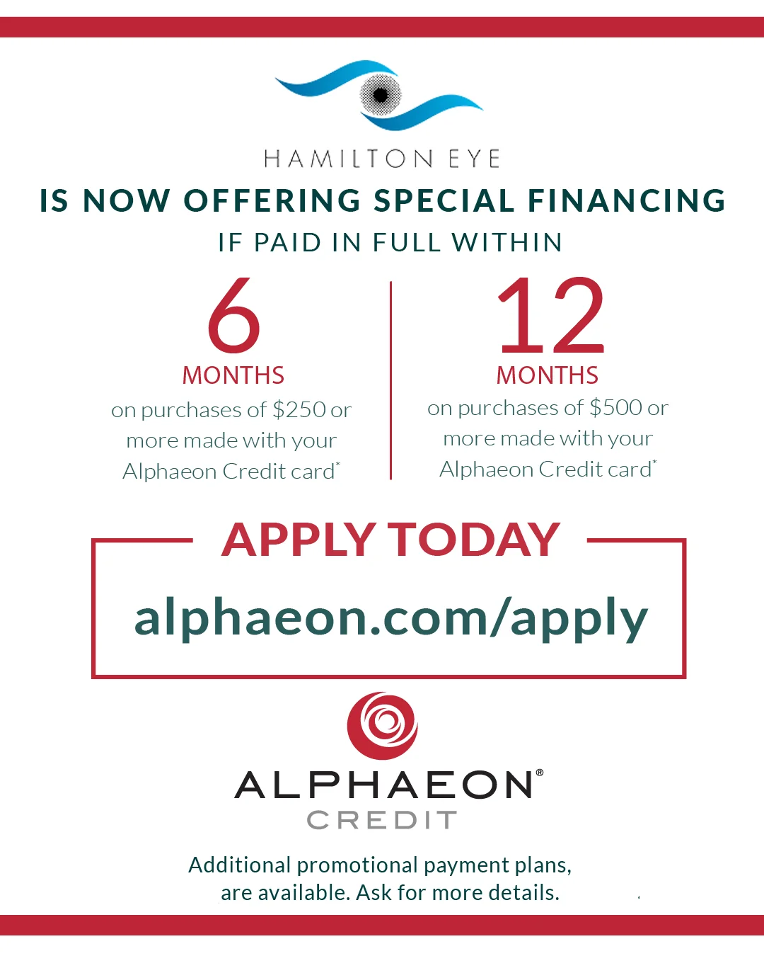 Hamilton Eye Alphaeon special financing graphic
