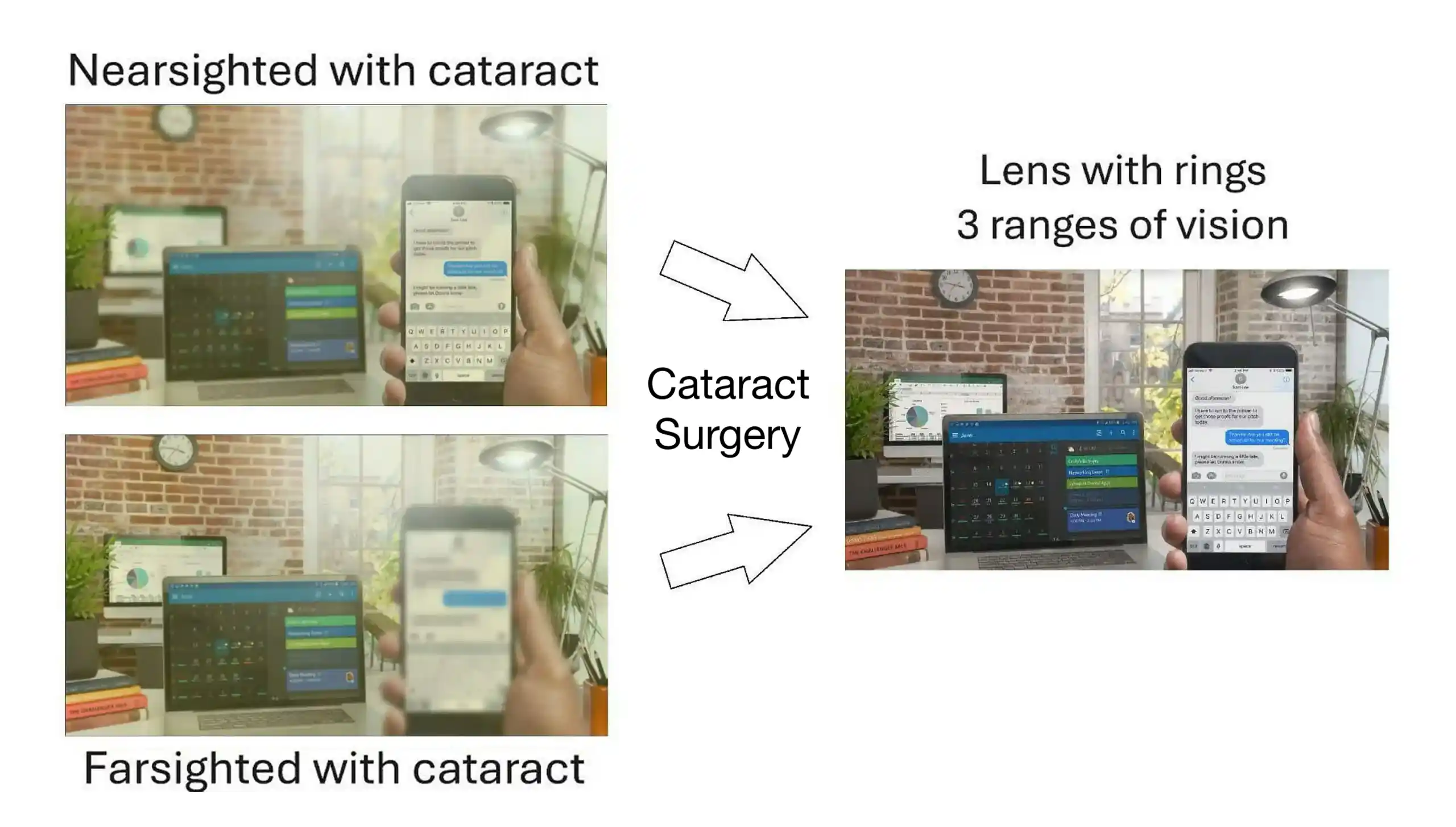 Nearsighted and Farsighted vision with cataracts before and after Cataract Surgery